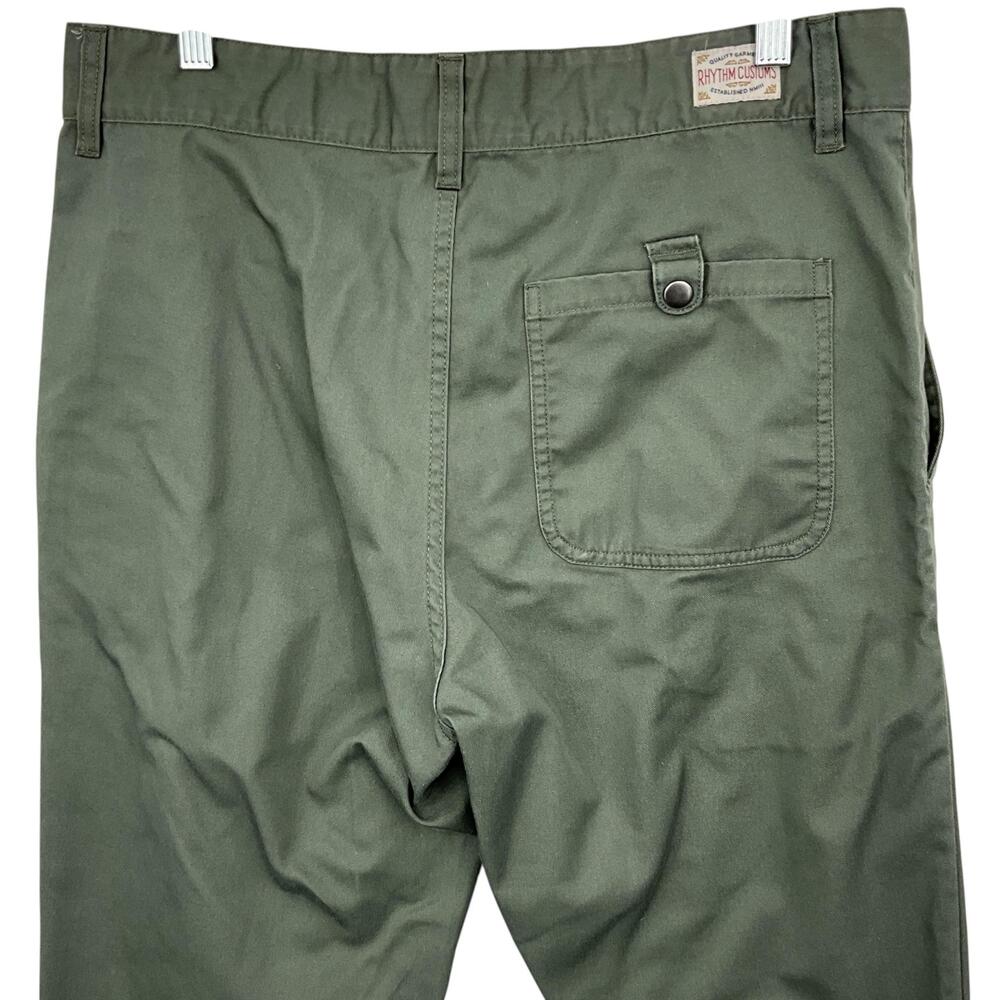Rhythm Pants Mens 34x31 Green Chino Straight Leg Rhythm Customs Casual Pockets - Picture 5 of 13